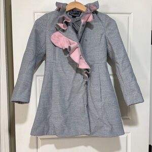 Rothschild grey pink ruffle coat formal girls size small soft 6-7 yo jacket